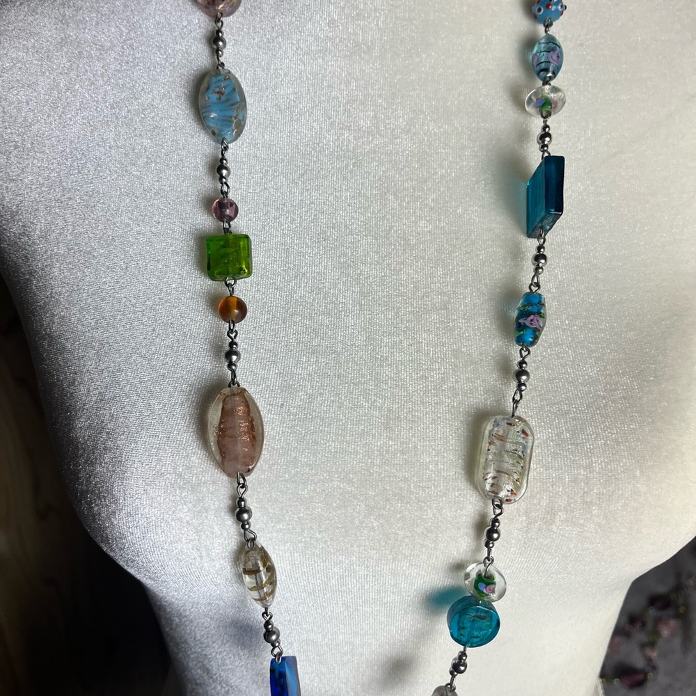 Women’s Multi-Color Beaded Necklace Set — Purple, Turquoise, Cream, Gold Accents - Picture 8 of 11